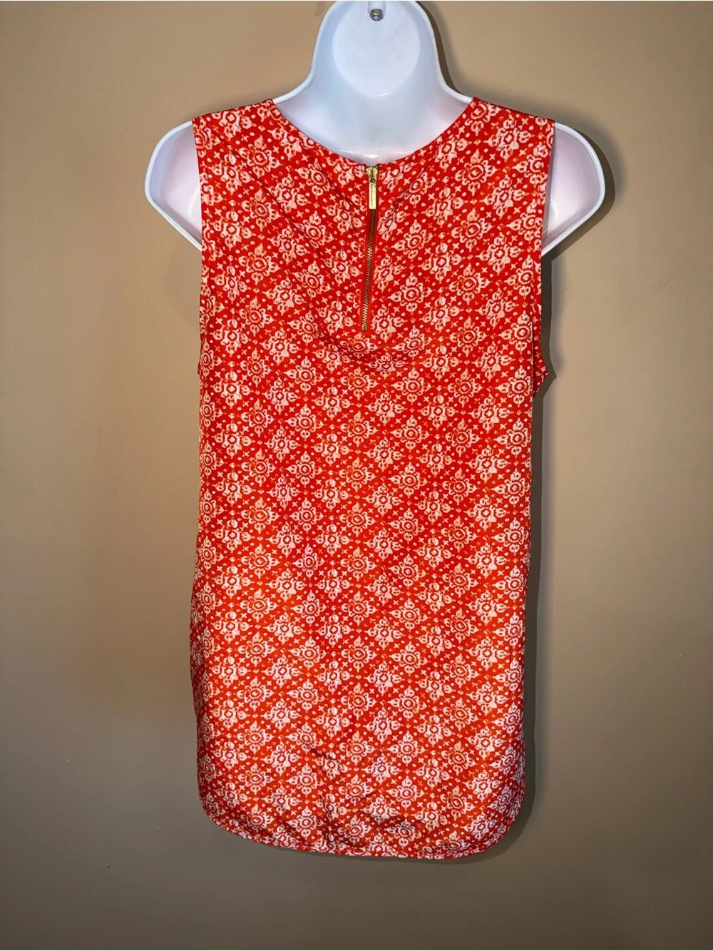 Michael Kors Women's Orange Sleeveless Zip Back Tank Blouse